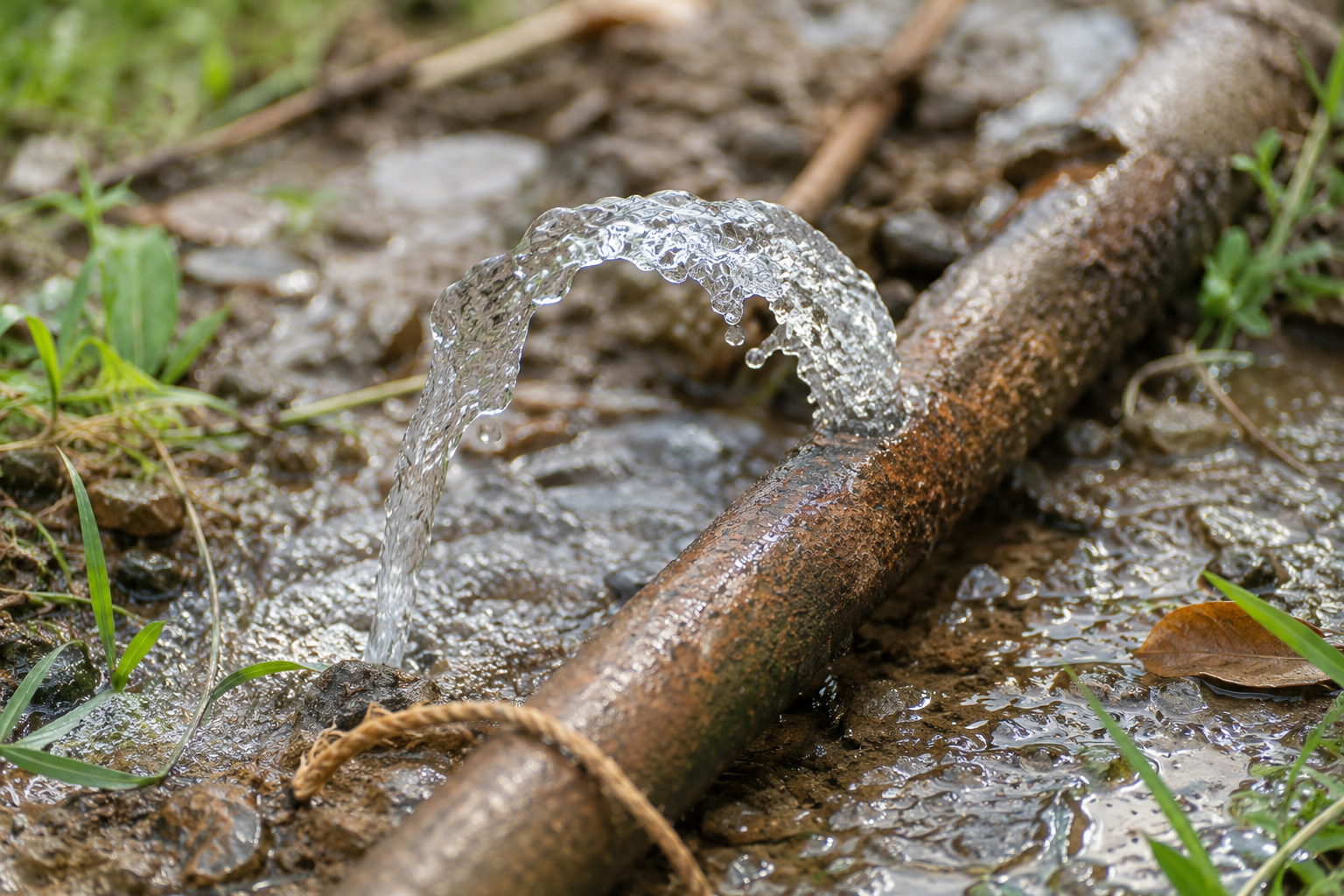 A broken water pipe being repaired